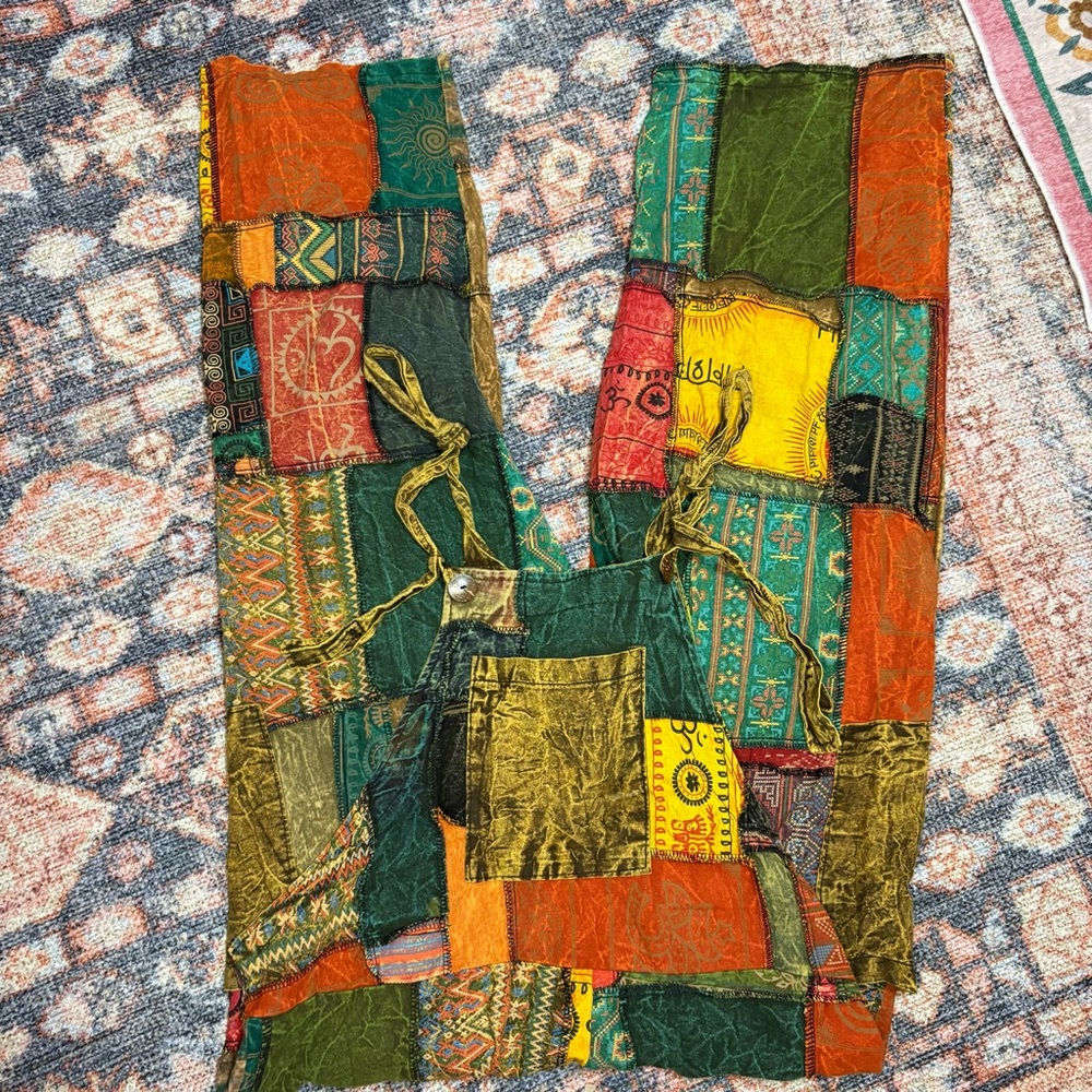 Boho Patchwork Wide Leg Jumpsuit Overalls 100% Cotton